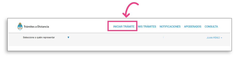 Página Trámites a Distancia dónde se destaca el botón Iniciar trámite en el margen superior