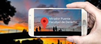 Celular con inscripción de ubicación Mirador Puente Facultad de Derecho Celular con inscripción de ubicación Mirador Puente Facultad de Derecho