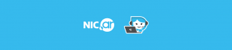 imagen con el logo de nic y tina imagen con el logo de nic argentina y Tina chateando con una computadora